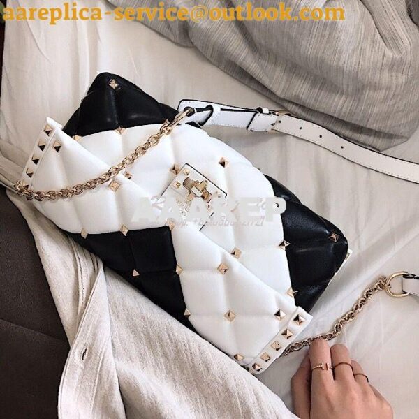 Replica Valentino Garavani Candystud Leather Clutch Black White 11