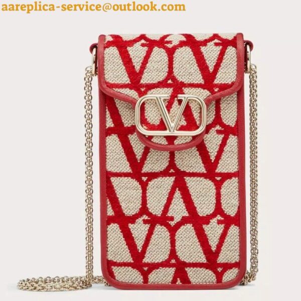 Replica Valentino Loco Phone Case in Red Toile Iconographe with Chain 3