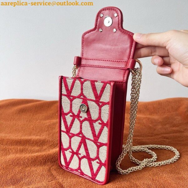 Replica Valentino Loco Phone Case in Red Toile Iconographe with Chain 9