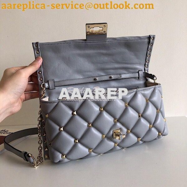 Replica Valentino Garavani Candystud Leather Clutch Grey 5