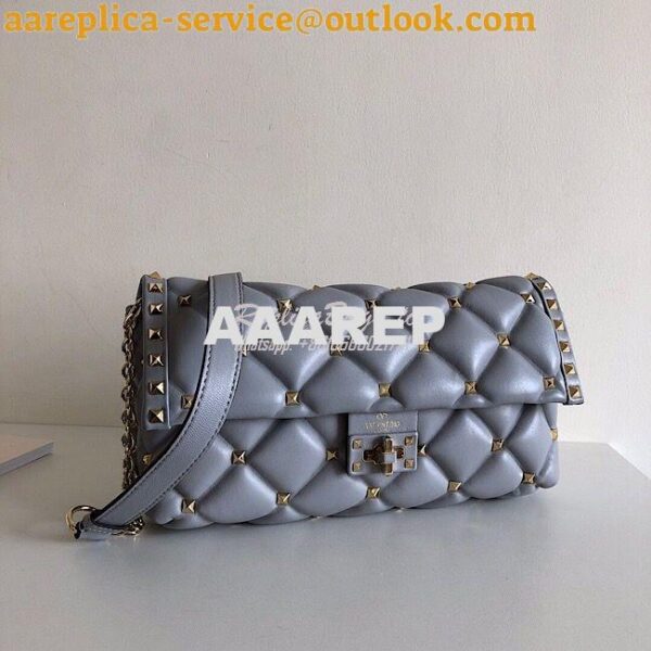 Replica Valentino Garavani Candystud Leather Clutch Grey 6