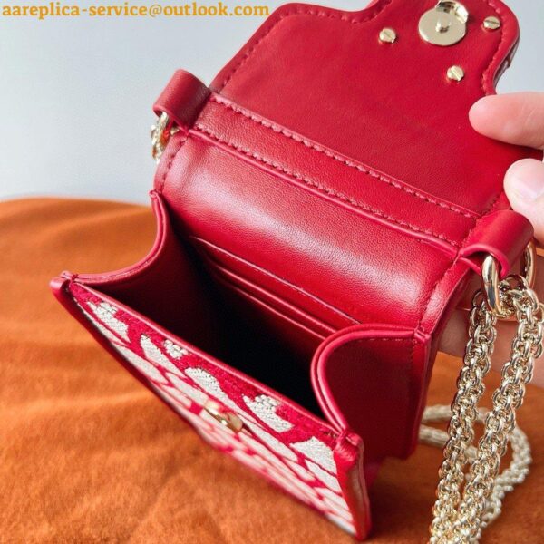 Replica Valentino Loco Phone Case in Red Toile Iconographe with Chain 11