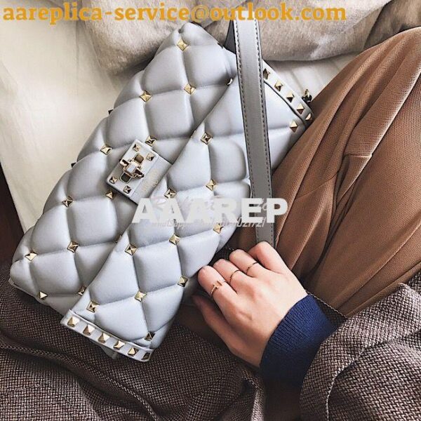 Replica Valentino Garavani Candystud Leather Clutch Grey 12