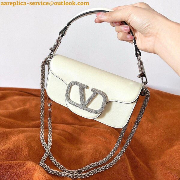 Replica Valentino Loco Small Shoulder White Bag with Crystals Logo 6