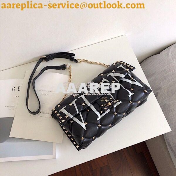 Replica Valentino Garavani Candystud Leather Clutch with VLTN Black 4