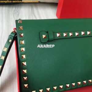 Replica Valentino Garavani Rockstud Flap Wristlet Clutch Bag Green