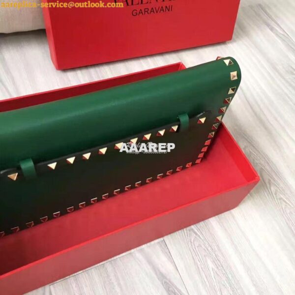 Replica Valentino Garavani Rockstud Flap Wristlet Clutch Bag Green 4