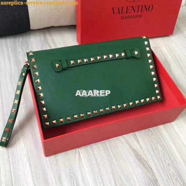 Replica Valentino Garavani Rockstud Flap Wristlet Clutch Bag Green 5