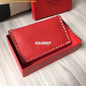 Replica Valentino Garavani Rockstud Flap Wristlet Clutch Bag Red 2