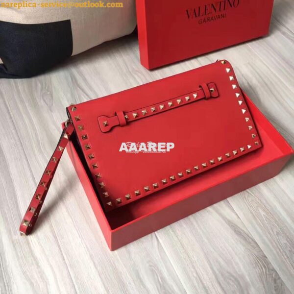 Replica Valentino Garavani Rockstud Flap Wristlet Clutch Bag Red 8