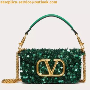 Replica Valentino Small Loco Shoulder Bag with Green 3D-effect Embroidery 2