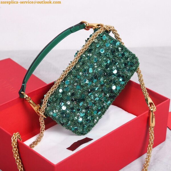 Replica Valentino Small Loco Shoulder Bag with Green 3D-effect Embroidery 7