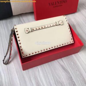 Replica Valentino Garavani Rockstud Flap Wristlet Clutch Bag White 2