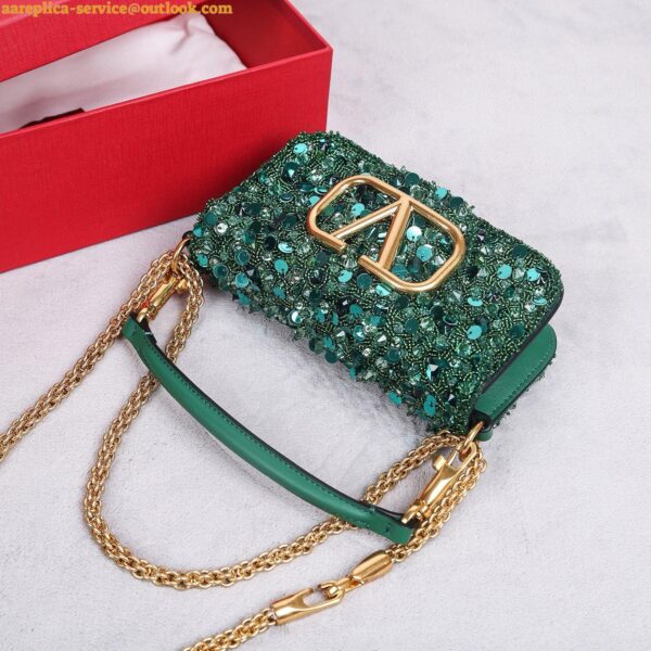 Replica Valentino Small Loco Shoulder Bag with Green 3D-effect Embroidery 8