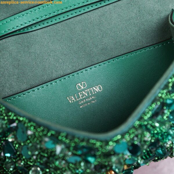 Replica Valentino Small Loco Shoulder Bag with Green 3D-effect Embroidery 10