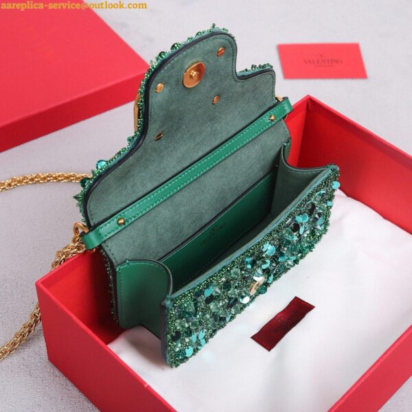 Replica Valentino Small Loco Shoulder Bag with Green 3D-effect Embroidery 12