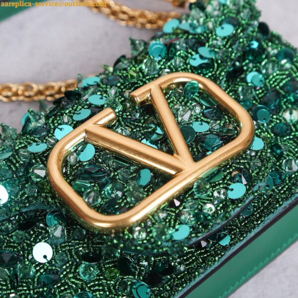 Replica Valentino Small Loco Shoulder Bag with Green 3D-effect Embroidery 13