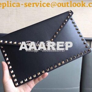 Replica Valentino Garavani Rockstud Leather Pouch Black