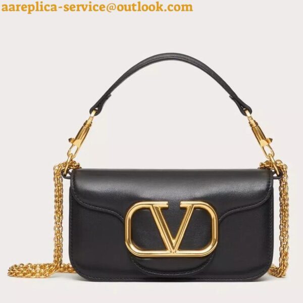 Replica Valentino Small Loco Shoulder Black Bag with Crystals Logo 4