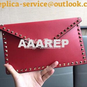 Replica Valentino Garavani Rockstud Leather Pouch Maroon 2