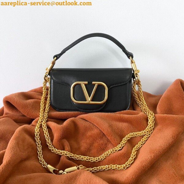 Replica Valentino Small Loco Shoulder Black Bag with Crystals Logo 9