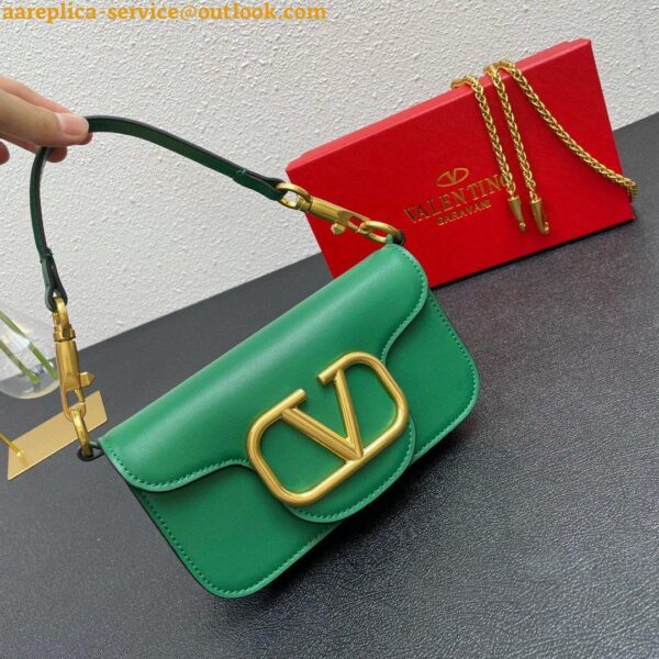 Replica Valentino Small Loco Shoulder Light Green Bag with Crystals Logo 3