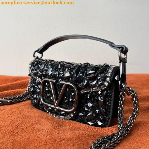 Replica Valentino Small Loco Shoulder Black Bag with Crystals Logo 15