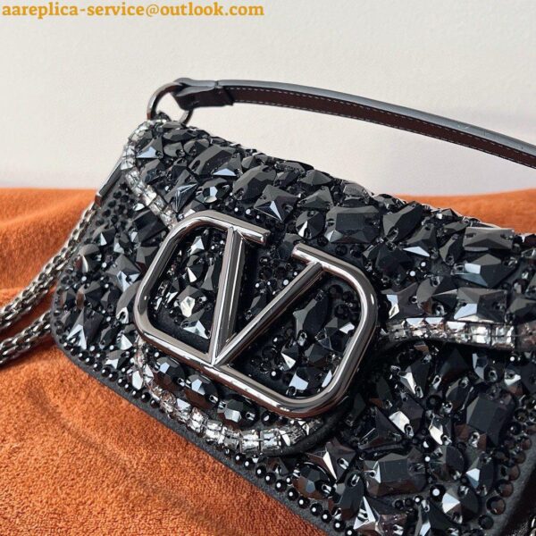 Replica Valentino Small Loco Shoulder Black Bag with Crystals Logo 18