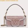 Replica Valentino Small Loco Shoulder Pink Bag with Rhinestone Applique