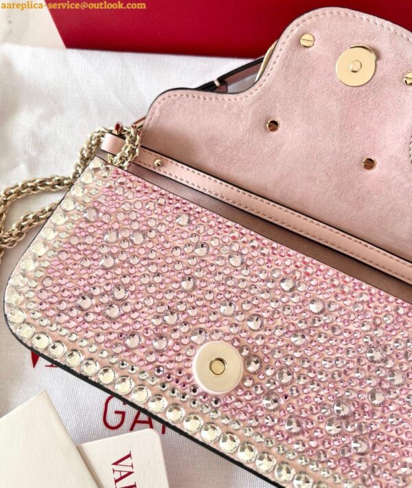 Replica Valentino Small Loco Shoulder Pink Bag with Rhinestone Applique 6