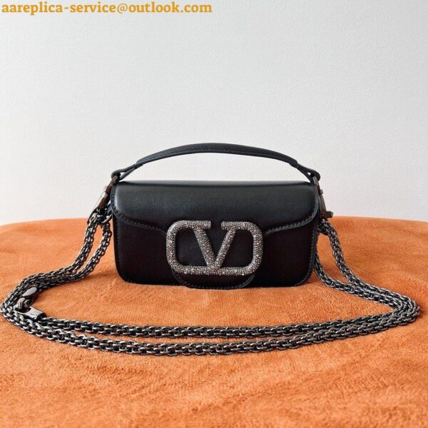 Replica Valentino Small Loco Shoulder Black Bag with Crystals Logo 23