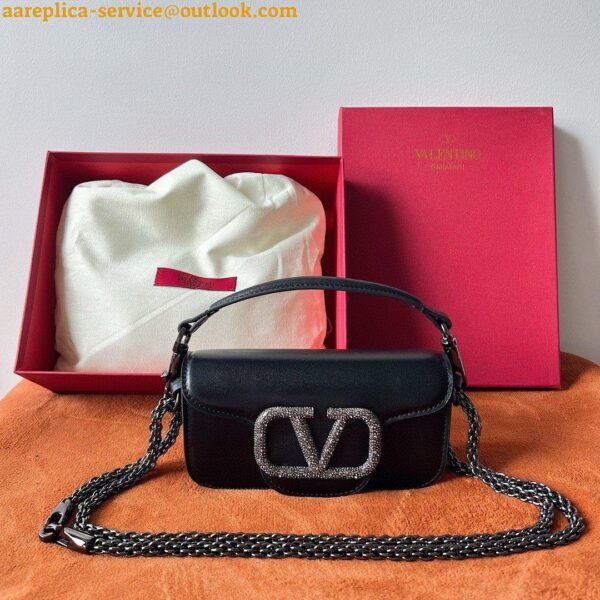 Replica Valentino Small Loco Shoulder Black Bag with Crystals Logo 24