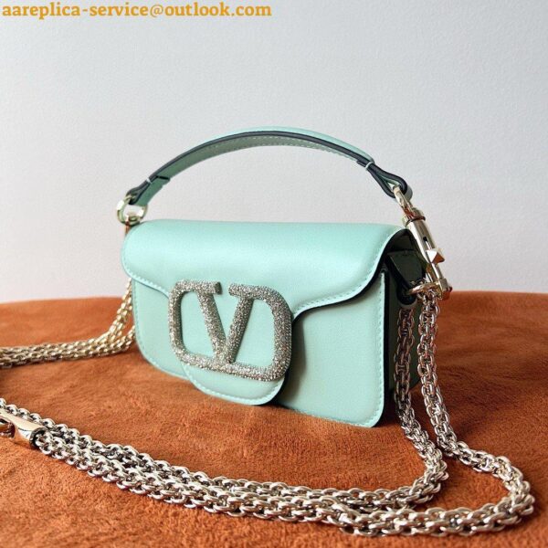 Replica Valentino Small Loco Shoulder Light Green Bag with Crystals Logo 19