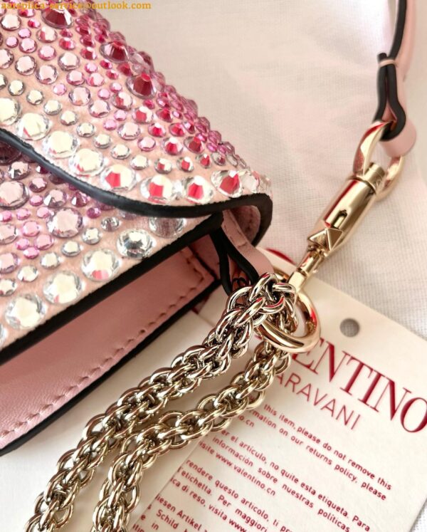 Replica Valentino Small Loco Shoulder Pink Bag with Rhinestone Applique 11