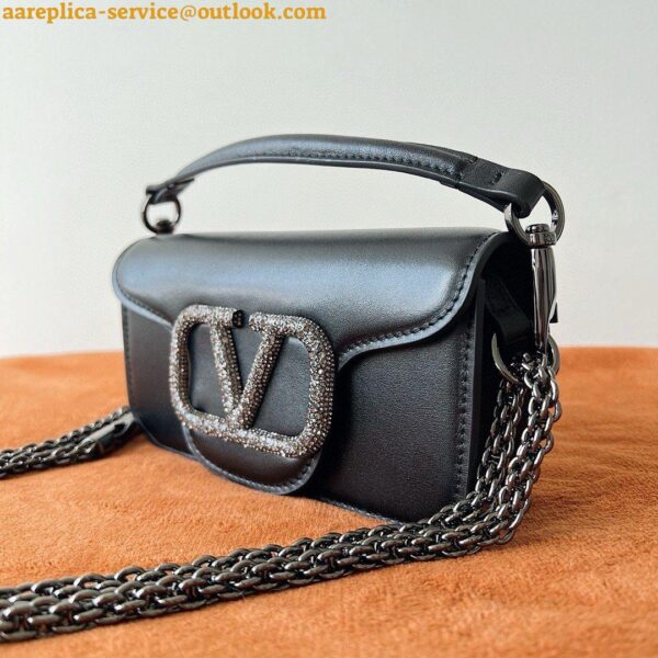 Replica Valentino Small Loco Shoulder Black Bag with Crystals Logo 29