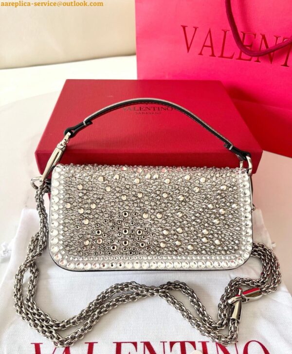 Replica Valentino Small Loco Shoulder Silver Bag with Rhinestone Applique 4