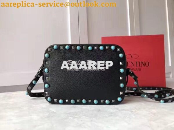 Replica Valentino Garavani Rockstud Rolling Noir Cross Body Bag turquo 5