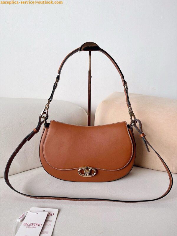 Replica Valentino Garavani Ohval Medium Shoulder Bag in Brown Calfskin 5