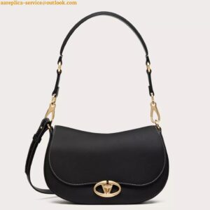 Replica Valentino Garavani Ohval Small Shoulder Bag in Black Calfskin