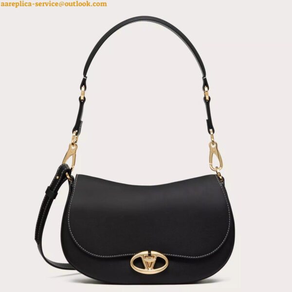 Replica Valentino Garavani Ohval Small Shoulder Bag in Black Calfskin 4