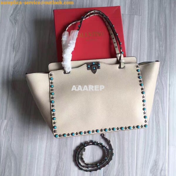 Replica Valentino Garavani Rockstud Rolling Tote Bag White 6