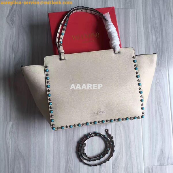 Replica Valentino Garavani Rockstud Rolling Tote Bag White 8