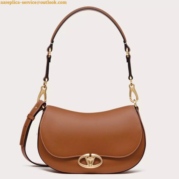 Replica Valentino Garavani Ohval Small Shoulder Bag in Brown Calfskin 3