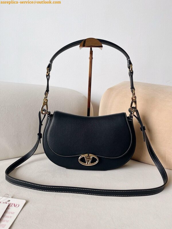 Replica Valentino Garavani Ohval Small Shoulder Bag in Black Calfskin 12