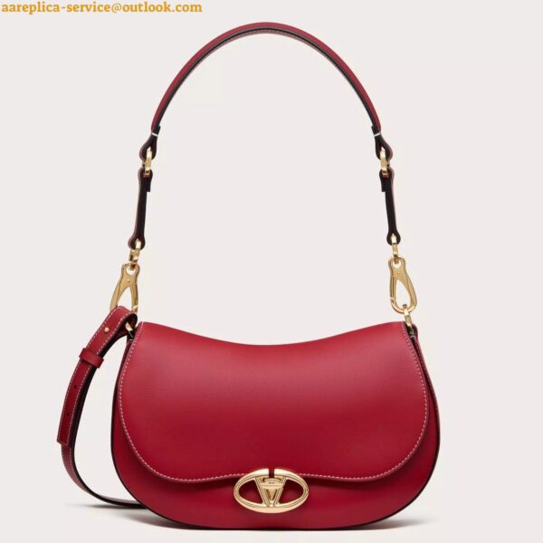 Replica Valentino Garavani Ohval Small Shoulder Bag in Red Calfskin 3