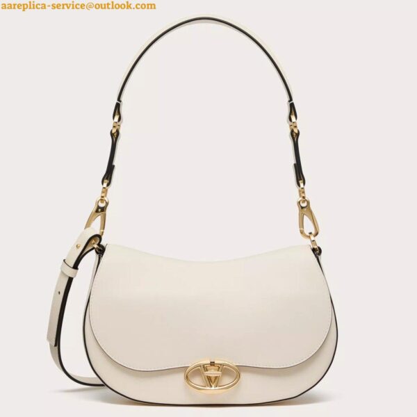 Replica Valentino Garavani Ohval Small Shoulder Bag in White Calfskin 3