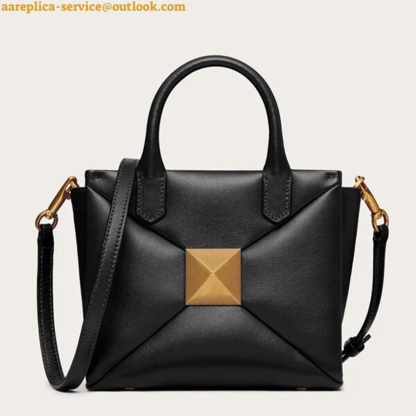 Replica Valentino One Stud Top Handle Bag In Black Nappa Leather 3