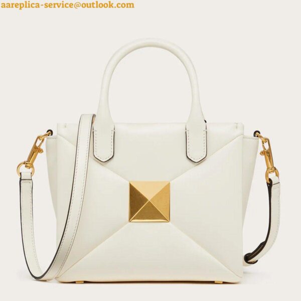 Replica Valentino One Stud Top Handle Bag In White Nappa Leather 3