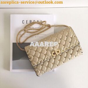 Replica Valentino Garavani Rockstud Spike Gold Chain Bag Beige 2