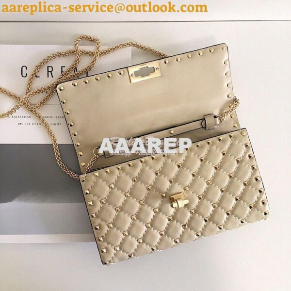 Replica Valentino Garavani Rockstud Spike Gold Chain Bag Beige 6